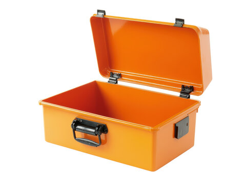 Isolated Open Orange Metal Tool Box