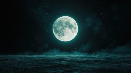 Mystical full moon over ocean waves