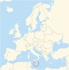 Location Map of the country Malta in Europe. The country is highlighted with a red polygon. No labels at all.