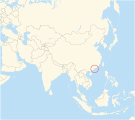 Fototapeta premium Location Map of the country Macau in Asia. The country is highlighted with a red polygon. No labels at all.
