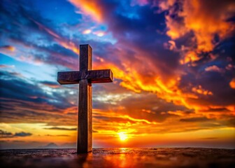 Heavenly Cross Macro: Colorful Sky Faith Symbol Stock Photo