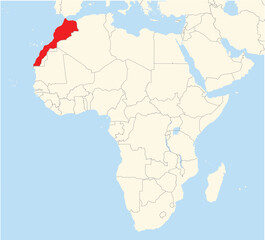 Location Map of the country Morocco in Africa. The country is highlighted with a red polygon. No labels at all.