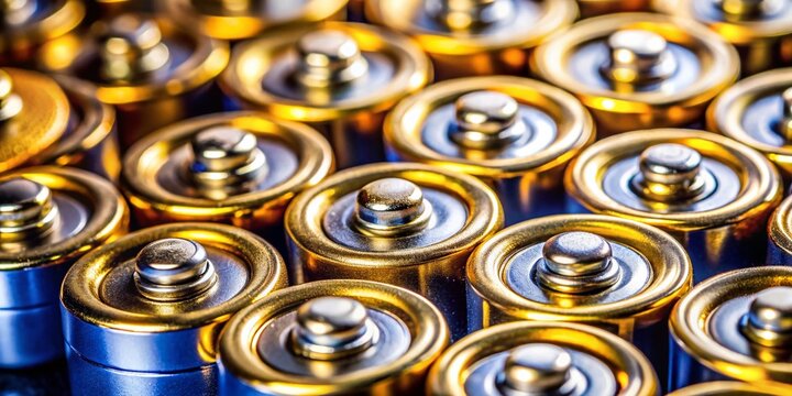 High-Detail Close-up of Lithium-Ion Battery Positive Terminals