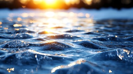 Tranquil Water Surface with Sunlight Reflections at Dusk