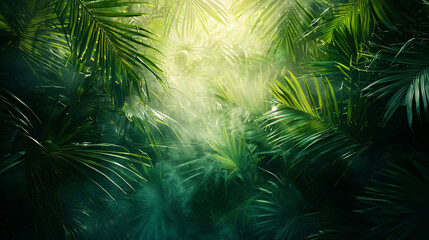 An abstract representation of tropical green leaves, blending soft textures and a calm atmosphere, bringing a sense of relaxation and natural tranquility. 