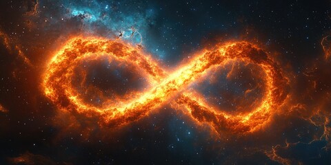 Obraz premium Fiery Infinity Symbol in a Cosmic Nebula