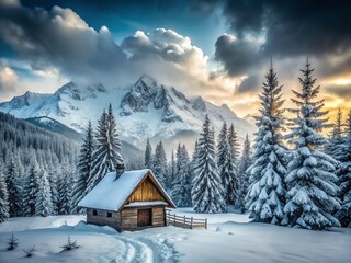 Fototapeta premium High Tatra Winter Wonderland: Breathtaking Snowy Mountain Landscape