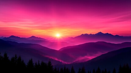 Fototapeta premium Stunning Purple Sunrise Over Majestic Mountains and Rolling Hills