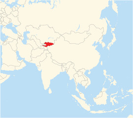 Location Map of the country Kyrgyzstan in Asia. The country is highlighted with a red polygon. No labels at all.