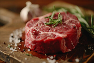 Fresh Raw Meat Slices with Rosemary and Peppercorns for Delicious Meals, Generative AI