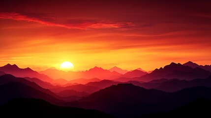 Obraz premium Breathtaking Sunset Over Mountain Range with Vibrant Color Palette
