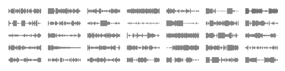 Voice message, podcast audio recording or voice chat waves, vector icons. Audio player soundwave or voice message memo and podcast sound waves