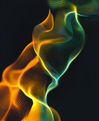 Neon green and yellow glowing wave patterns with motion streaks on sleek black background