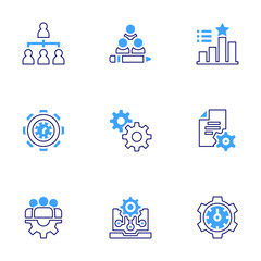 Manager icon set. Bold line style. Duotone colors. Editable stroke. time management, content management, web management, management, bar graph, team