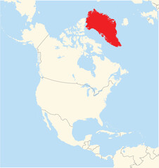 Location Map of the country Greenland in North America. The country is highlighted with a red polygon. No labels at all.