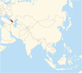 Fototapeta premium Location Map of the country Georgia in Asia. The country is highlighted with a red polygon. No labels at all.