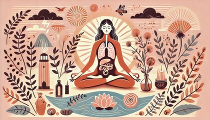 girl practicing yoga illustration created with generative AI software.