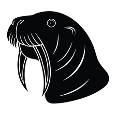 Obraz premium Walrus Head Silhouette Vector Art and Black Color Design Illustration