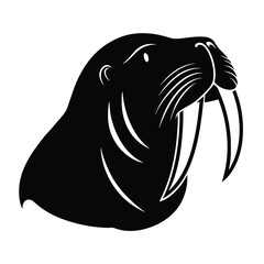 Walrus Head Silhouette Vector Art and Black Color Design Illustration