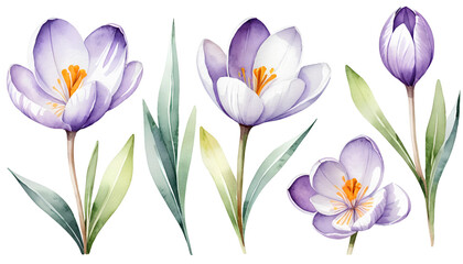 Fototapeta premium Spring-Inspired Watercolor Painting of Crocus Flowers