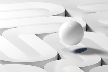 A ball flies over curved paths of the labyrinth, computer graphic design