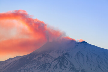 Mount Etna volcano at sunset