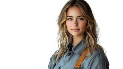 Golden Hour Beauty:  A young woman with long, wavy blonde hair and captivating blue eyes gazes directly at the camera, exuding natural beauty and confidence in a close-up portrait.