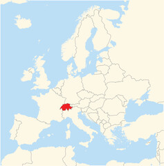 Location Map of the country Switzerland in Europe. The country is highlighted with a red polygon. No labels at all.