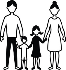 Couple with Child silhouette vector art, Couple with Child line art vector, Couple with Child vector illustration