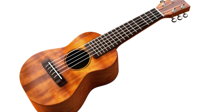 Ukulele Harmony: A rich, warm-toned ukulele, showcasing its beautiful wood grain and intricate details, invites you to strum along and create your own melodies.