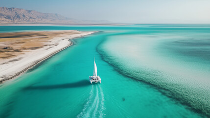 catamaran sailing in the South Seasstreet painted in bright colors