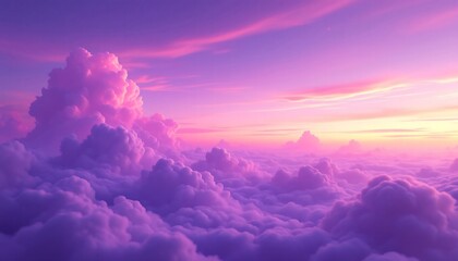 Purple Sunset Cloudscape: Dreamy Aerial View of Soft Pink and Violet Clouds - Stock Photo