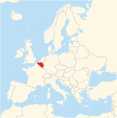 Obraz premium Location Map of the country Belgium in Europe. The country is highlighted with a red polygon. No labels at all.