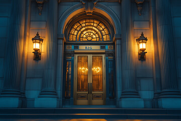 "B2G" set against a gold-and-navy gradient, with modern interpretations of government-related imagery. Bright lighting, contrast