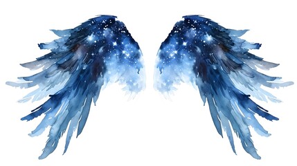 Fototapeta premium Watercolor blue angel wings Painting on white background, Holy spirit, Card, Invitation, Angelic, Church, Christian Art, Spiritual HD Wall art print