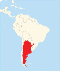Fototapeta premium Location Map of the country Argentina in South America. The country is highlighted with a red polygon. No labels at all.