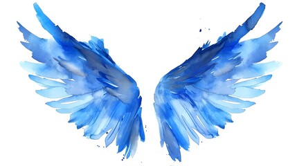 Fototapeta premium Watercolor blue angel wings Painting on white background, Holy spirit, Card, Invitation, Angelic, Church, Christian Art, Spiritual HD Wall art print