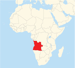 Location Map of the country Angola in Africa. The country is highlighted with a red polygon. No labels at all.