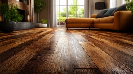 Warm and Luxurious Hardwood Floor in Modern Living Room Interior
