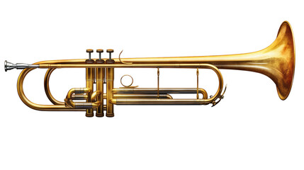 Obraz premium Golden Trumpet: A gleaming, golden trumpet rests majestically, ready to fill the air with melodious sounds. The intricate details and rich color of the instrument are showcased beautifully.