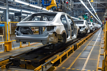 Automated car production line at factory