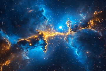 Fototapeta premium Abstract night sky with stars and nebulae, space background. Blue galaxy in the dark universe. Starry field of space with the Milky Way. 