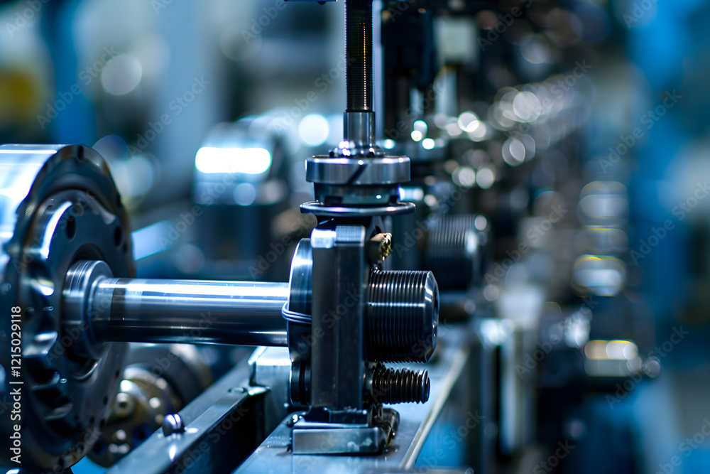 Fototapete detailed view of a modern machine part in an industrial setting with selective focus