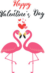 Happy valentine day cute smiling romantic flamingo couple sharing love fun vector art illustration for valentine day