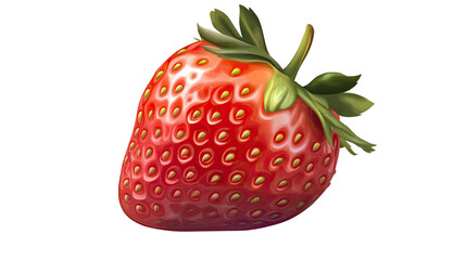 Freshly Picked Strawberry: A vibrant, plump strawberry, with its glossy red skin and delicate green leaves, bursts with juicy sweetness. Its seeds gleam under the light, tempting you to take a bite.