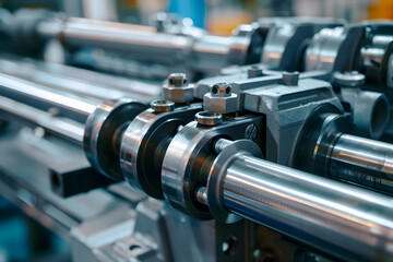 Naklejka premium Detailed view of precision machinery parts at advanced manufacturing plant