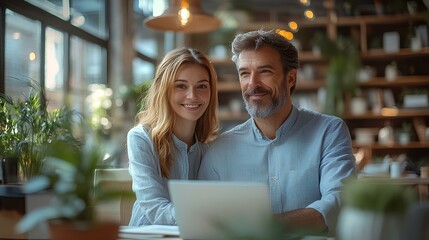 Man and woman meeting for business in a cafe