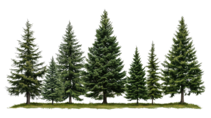 Pine Tree Forest:  A vibrant row of pine trees stands tall and proud, their branches reaching towards the sky, creating a majestic and awe-inspiring silhouette against a pristine backdrop.
