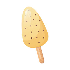 Ice cream in flat design. Cold dessert with white icing and chocolate chips. Vector illustration isolated.