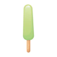 Ice cream in flat design. Green fresh popsicle on stick, cold fruit dessert. Vector illustration isolated.